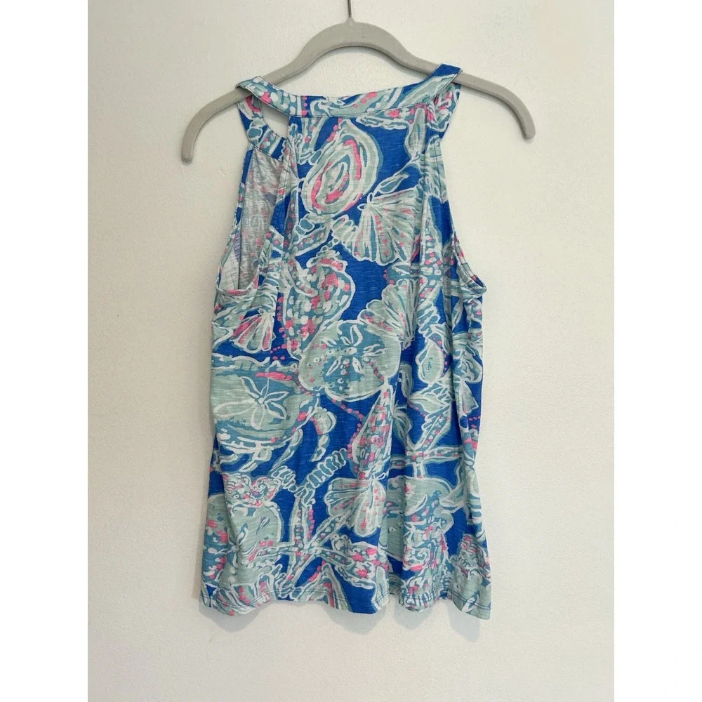 Lilly‎ Pulitzer Arya Tank Into the Deep Women's S Halter Lightweight Blue Pink - Picture 3 of 5